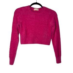 Altar’d State Cropped Fuzzy Sweater Hot Pink Size XS Super Soft Pastel Barbie